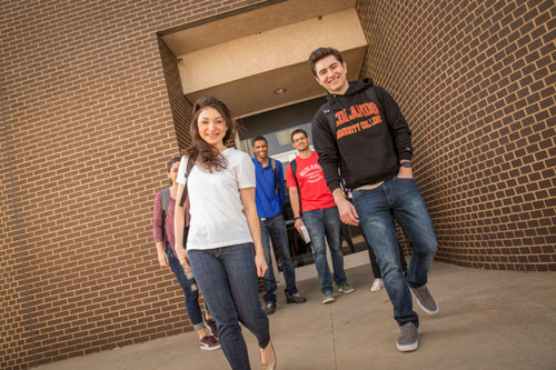 students walking around campus