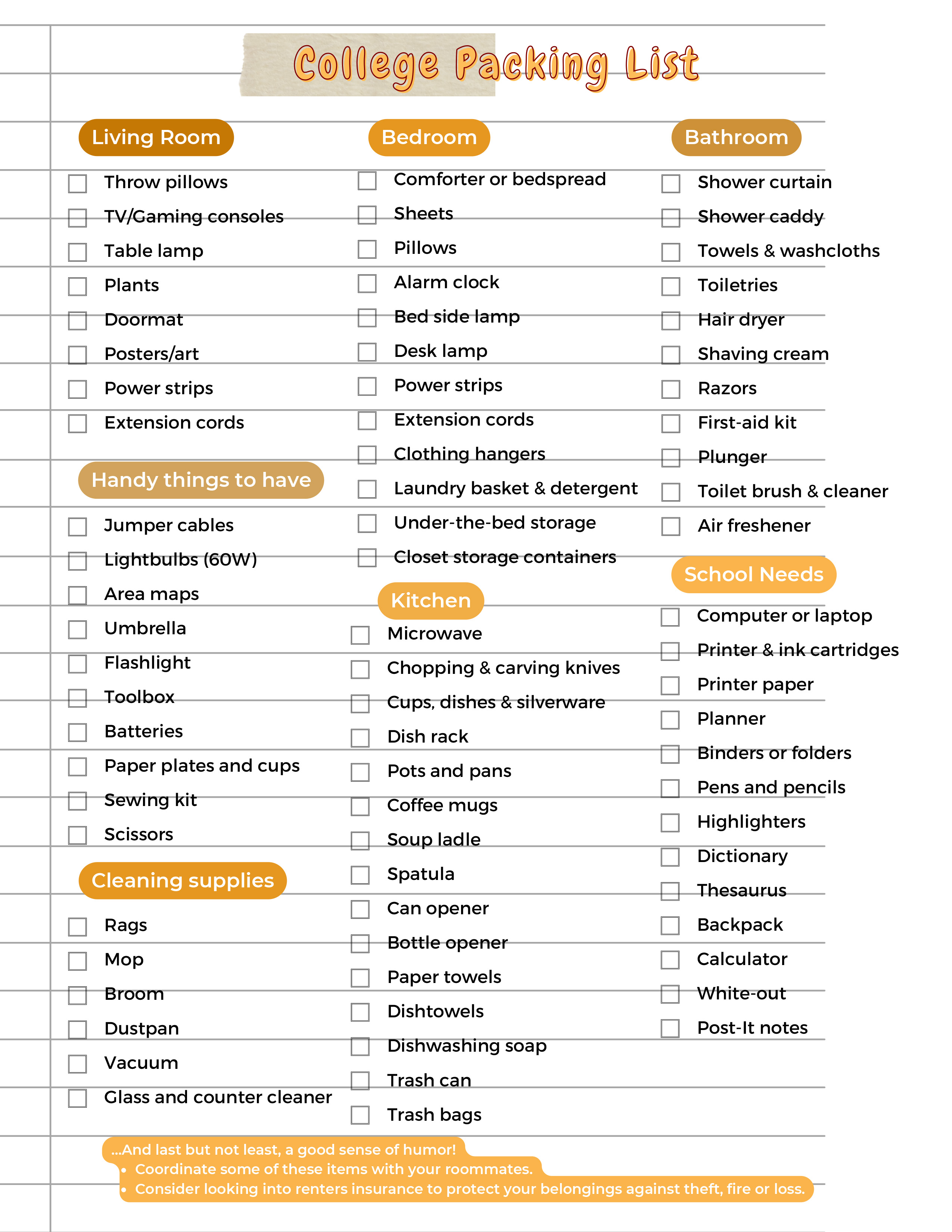 Illustration of a lined piece of notebook paper with checkboxes on it