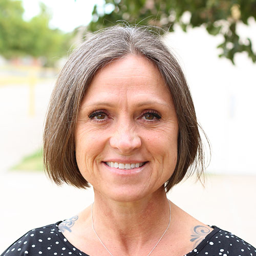 Woman with short dark hair